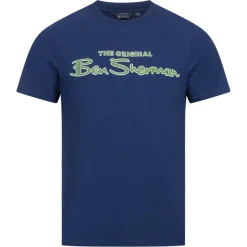 Hombre BEN SHERMAN Camisetas^Flocked Logo Hombre Camiseta 0076268-CREÚSCULO DENIM