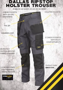 Hombre Bench Equipo De Trabajo|Vestuario Laboral^Workwear Dallas Hombre Pantalón de trabajo BNCH 014-Gris/Negro