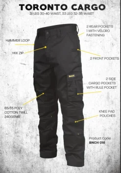 Hombre Bench Equipo De Trabajo|Vestuario Laboral^Workwear Toronto Hombre Pantalón de trabajo BNCH 016-Negro