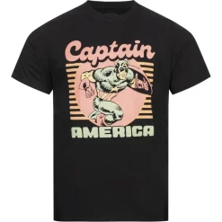 Hombre Lizenz Héroes De La Infancia|Camisetas^Captain America Marvel 70s Retro Hombre Camiseta FBMTS767BLK