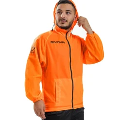 Hombre Givova Chaquetas|Equipaciones^Chubasquero "Rain Basico" naranja neón