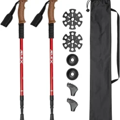 JELEX Deportes De Invierno|Outdoor^Bastones de senderismo con asas de corcho rojo