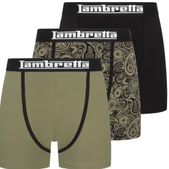 Hombre Lambretta Multipacks|Ropa Interior^Paisley Hombre Calzoncillos bóxer Pack de 3 SS1065-KHAKI/BLK