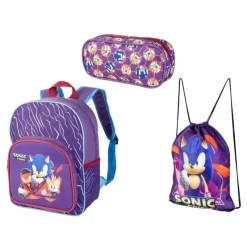 Lizenz Héroes De La Infancia|Bolsos^Sonic the Hedgehog Niño De vuelta a la escuela Conjunto 3 piezas. Mochila, Bolso, carpeta 1244561