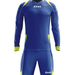 Zeus Ropa Para Porteros|Equipaciones^Paros Conjunto de portero Camiseta de manga larga con pantalones cortos azul neón amarillo